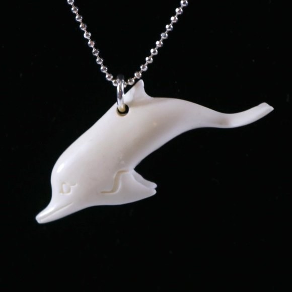 Hand Carved Dolphin Sterling Silver Necklace, 16 inch - Picture 1 of 6